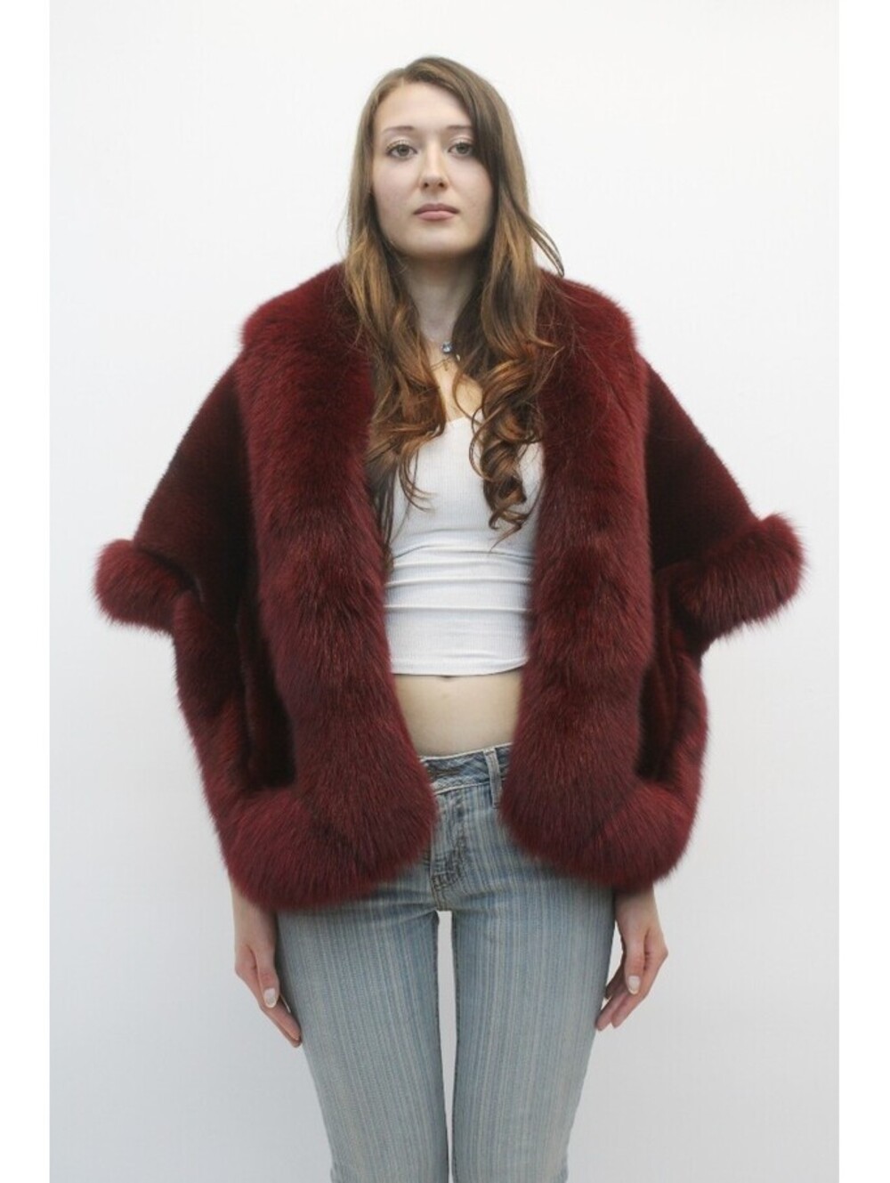 BRAND NEW RED COLOR MINK & FOX FUR STOLE WRAP SHAWL WOMEN WOMAN SIZE 19" X 58"